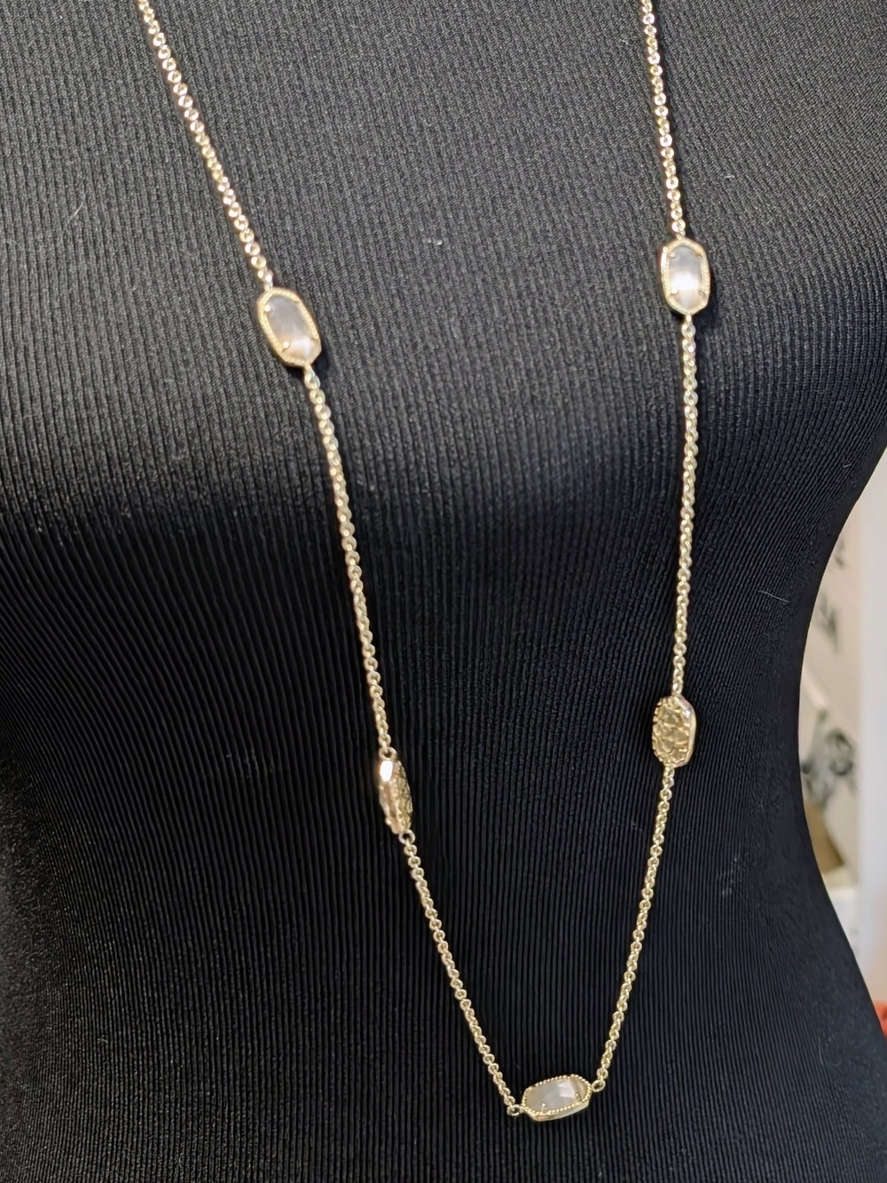 Kendra Scott Kellie Long Necklace Grey Cat's Eye Glass, Gold tone NICE!